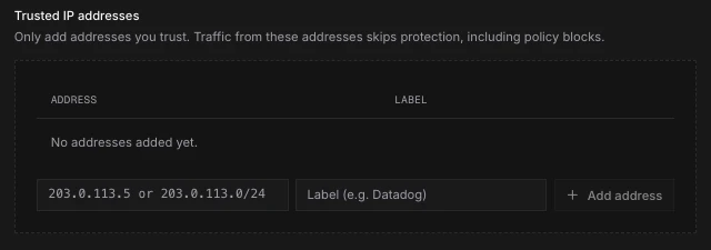 Trusted IP addresses table