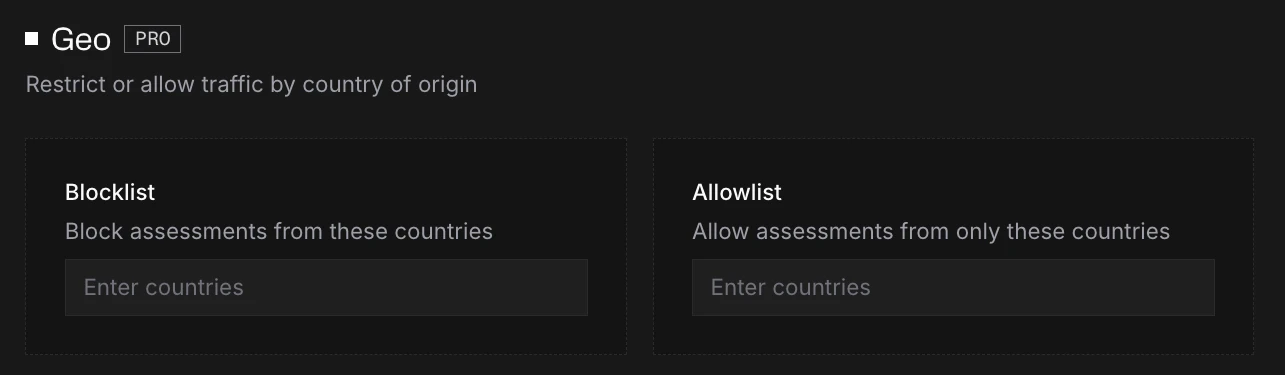 Geo blocklist and allowlist controls