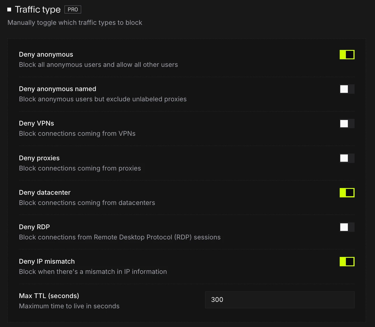 Traffic type rules with the Custom strategy